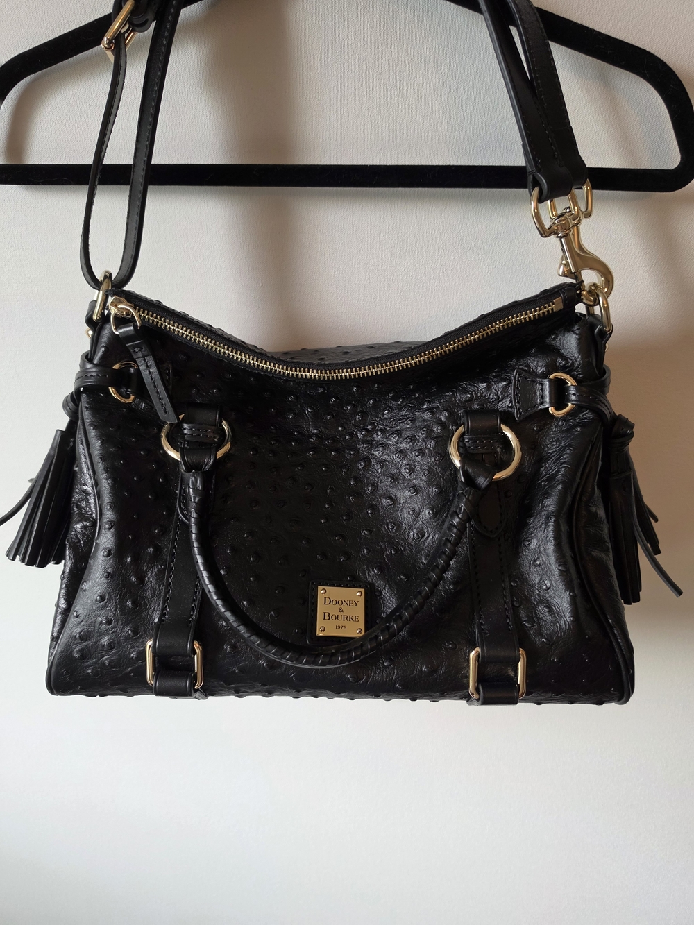 Dooney & Bourke Black Ostrich-Embossed Shoulder Bag